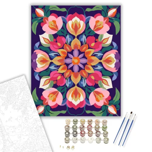 Virágoskert Mandala Rózsákkal és Tulipánokkal - számfestő készlet - Számfestő.hu - 40×50cm - keret nélkül