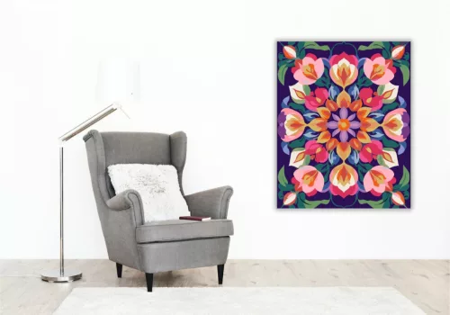 Virágoskert Mandala Rózsákkal és Tulipánokkal - számfestő készlet - Számfestő.hu - 40×50cm - keret nélkül