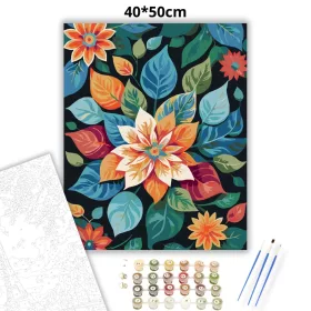 Élénk Természet Mandala Virágokkal és Levelekkel - számfestő készlet - Számfestő.hu - 40×50cm - Keret nélkül