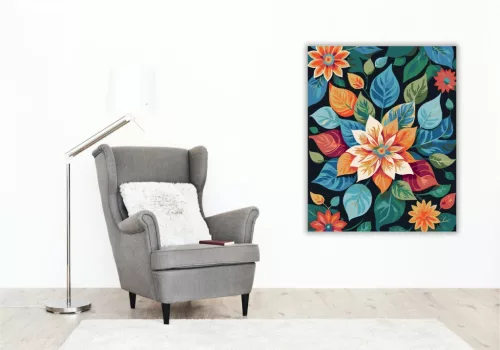Élénk Természet Mandala Virágokkal és Levelekkel - számfestő készlet - Számfestő.hu - 40×50cm - keret nélkül