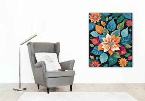Élénk Természet Mandala Virágokkal és Levelekkel - számfestő készlet - Számfestő.hu - 40×50cm - Keret nélkül