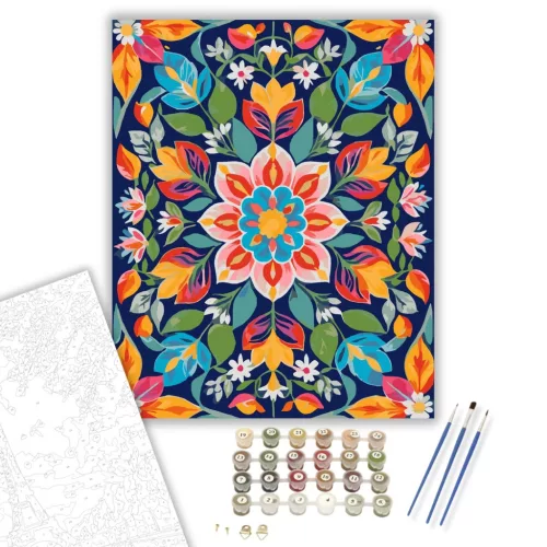 Tavaszi Virágbimbós Mandala - számfestő készlet - Számfestő.hu - 40×50cm - keret nélkül