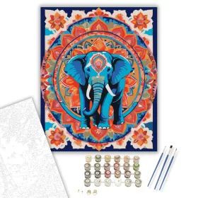Elefántos Mandala Lótuszmintákkal - számfestő készlet - Számfestő.hu - 40×50cm - keret nélkül
