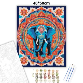 Elefántos Mandala Lótuszmintákkal - számfestő készlet - Számfestő.hu - 40×50cm - Keret nélkül