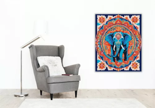 Elefántos Mandala Lótuszmintákkal - számfestő készlet - Számfestő.hu - 40×50cm - keretre feszítve