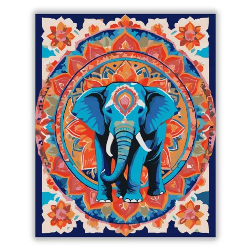 Elefántos Mandala Lótuszmintákkal - számfestő készlet - Számfestő.hu - 40×50cm - Keret nélkül