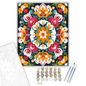 Virágos Mandala Rózsákkal és Tulipánokkal - számfestő készlet - Számfestő.hu - 40×50cm - keret nélkül
