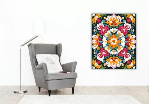 Virágos Mandala Rózsákkal és Tulipánokkal - számfestő készlet - Számfestő.hu - 40×50cm - keret nélkül