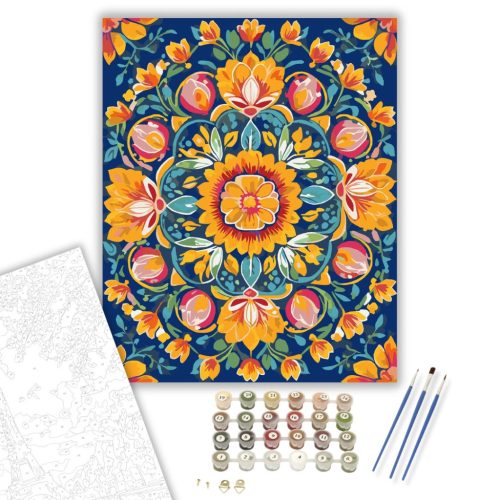 Tavaszi Virág Mandala Élénk Színekkel - számfestő készlet - Számfestő.hu - 60×70cm - keretre feszítve