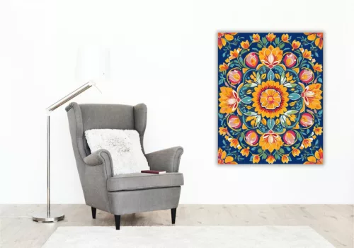 Tavaszi Virág Mandala Élénk Színekkel - számfestő készlet - Számfestő.hu - 50×60cm - keret nélkül