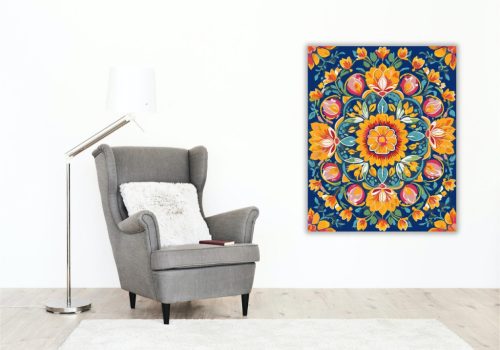Tavaszi Virág Mandala Élénk Színekkel - számfestő készlet - Számfestő.hu - 60×70cm - keret nélkül