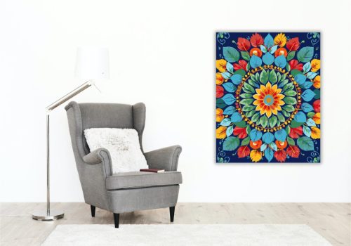 Természet ihlette Mandala Levelekkel és Virágokkal - számfestő készlet - Számfestő.hu - 40×50cm - keret nélkül