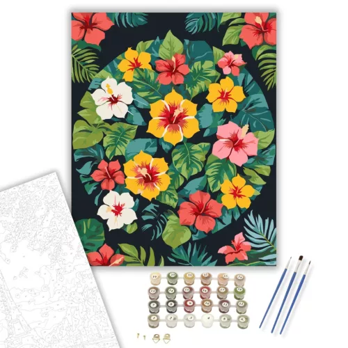 Trópusi Hibiszkusz Mandala - számfestő készlet - Számfestő.hu - 40×50cm - keret nélkül