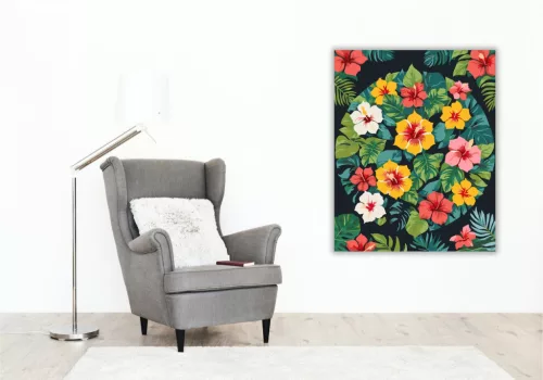 Trópusi Hibiszkusz Mandala - számfestő készlet - Számfestő.hu - 40×50cm - keret nélkül