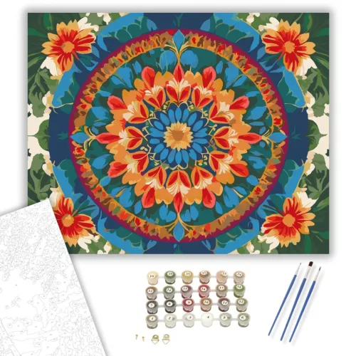 Színes Virág Mandala - számfestő készlet - Számfestő.hu - 40×50cm - keret nélkül