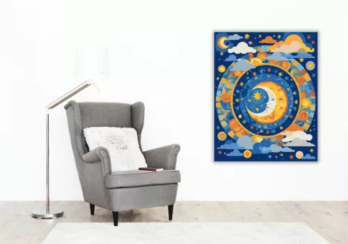 Nap és Hold Mandala Élénk Színekkel - számfestő készlet - Számfestő.hu - 40×50cm - keret nélkül