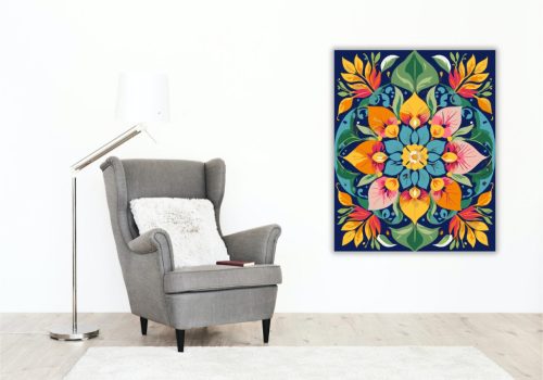 Természet Ihlette Mandala Virágokkal és Levelekkel - számfestő készlet - Számfestő.hu - 40×50cm - keret nélkül