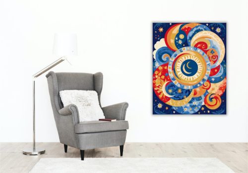 Van Gogh Stílusú Hold és Felhő Mandala - számfestő készlet - Számfestő.hu - 40×50cm - keret nélkül