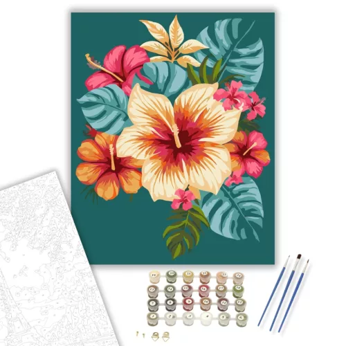 Trópusi Mandala Hibiszkusz Virágokkal - számfestő készlet - Számfestő.hu - 40×50cm - keret nélkül