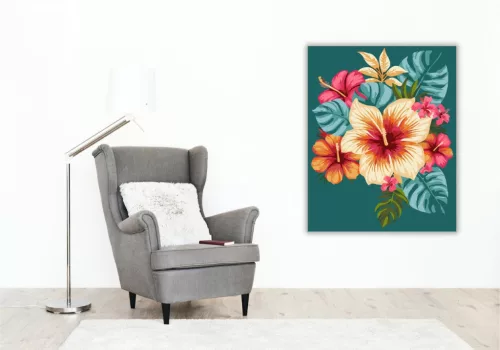 Trópusi Mandala Hibiszkusz Virágokkal - számfestő készlet - Számfestő.hu - 40×50cm - keret nélkül