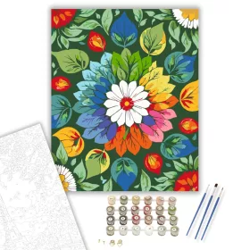 Virágos Mandala Élénk Színekkel - számfestő készlet - Számfestő.hu - 40×50cm - keret nélkül