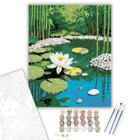 Fehér Lótusz és Bambusz Zen Kertben - számfestő készlet - Számfestő.hu - 40×50cm - keret nélkül