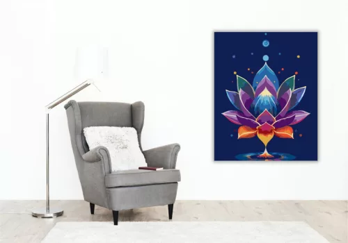 Színes Lótusz Csakra Szimbólumokkal - számfestő készlet - Számfestő.hu - 40×50cm - keretre feszítve
