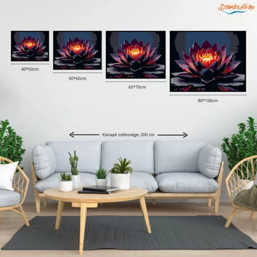 Fekete Lótusz Tüzes Közegben - számfestő készlet - Számfestő.hu - 40×50cm - Keret nélkül
