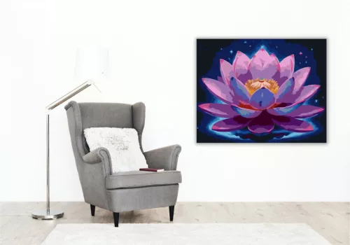 Neon Lótusz Kozmikus Háttérrel - számfestő készlet - Számfestő.hu - 60×70cm - keret nélkül