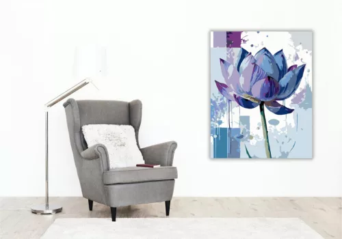 Lila és Kék Lótusz Absztrakt Formában - számfestő készlet - Számfestő.hu - 80×100cm - keretre feszítve
