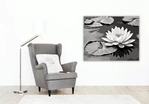 Fehér Lótusz Nyugodt Víz Felszínén - számfestő készlet - Számfestő.hu - 40×50cm - keret nélkül