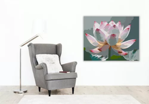 Fehér Lótusz Nyugodt Háttérrel - számfestő készlet - Számfestő.hu - 50×60cm - keret nélkül