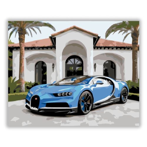 Kék Bugatti Chiron a Modern Villánál - Számfestő.hu