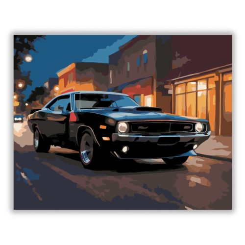 Fekete Dodge Challenger Éjszakai Városi Szenében - Számfestő.hu