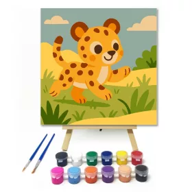 Vidám Leopárdkölyök a Szavannán - gyerek számfestő készlet - Számfestő.hu - 20×20cm - keret nélkül
