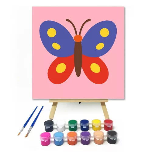 Vidám Narancssárga Pillangó - gyerek számfestő készlet - Számfestő.hu - 20×20cm - keretre feszítve