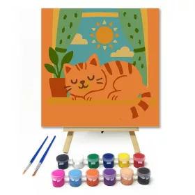 Napfényben Szendergő Cica - gyerek számfestő készlet - Számfestő.hu - 20×20cm - keret nélkül