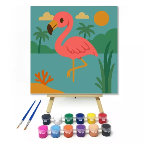 Rózsaszín Flamingó a Napsütésben - gyerek számfestő készlet - Számfestő.hu - 50×50cm - keretre feszítve