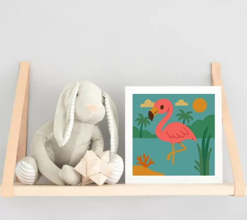 Rózsaszín Flamingó a Napsütésben - gyerek számfestő készlet - Számfestő.hu - 20×20cm - keret nélkül