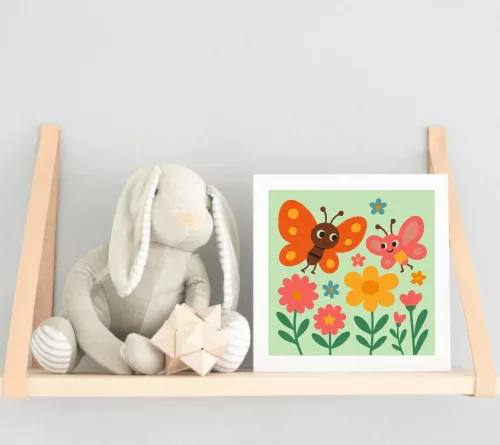 Vidám Pillangók a Virágok Között - gyerek számfestő készlet - Számfestő.hu - 20×20cm - keretre feszítve