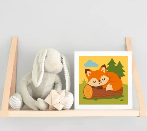 Szundikáló Rókakölyök a Rönkön - gyerek számfestő készlet - Számfestő.hu - 40×40cm - keret nélkül