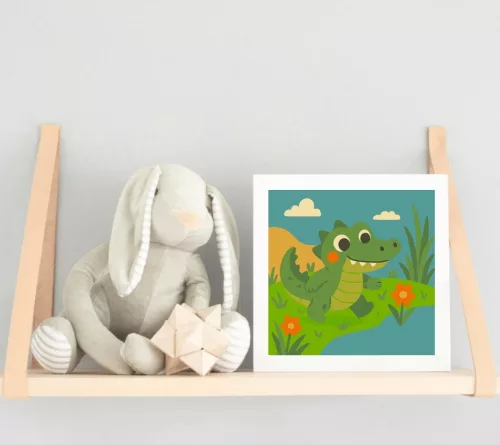 Vidám Krokodil a Tóparton - gyerek számfestő készlet - Számfestő.hu - 40×40cm - keret nélkül