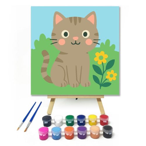 Aranyos Kiscica a Virágos Réten - gyerek számfestő készlet - Számfestő.hu - 40×40cm - keret nélkül