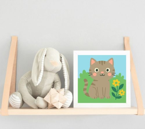 Aranyos Kiscica a Virágos Réten - gyerek számfestő készlet - Számfestő.hu - 40×40cm - keretre feszítve