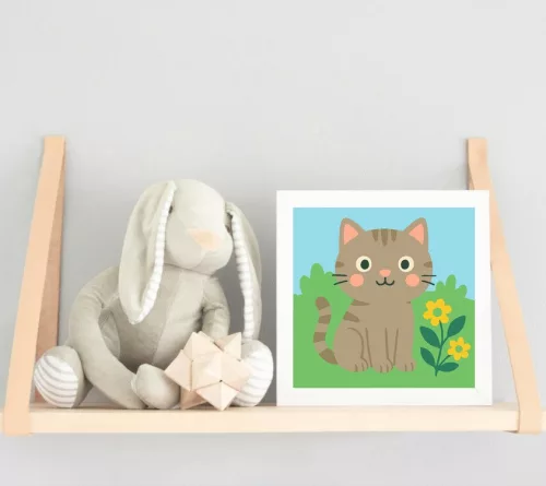 Aranyos Kiscica a Virágos Réten - gyerek számfestő készlet - Számfestő.hu - 50×50cm - keret nélkül