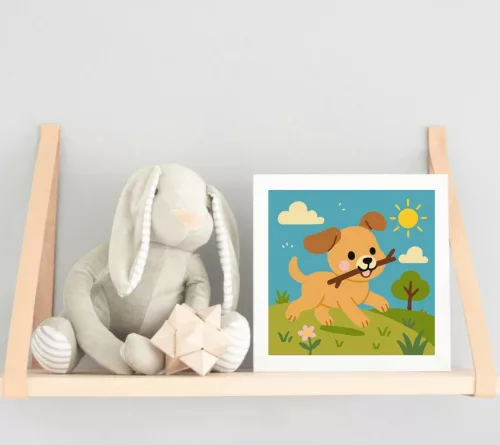 Vidám Kiskutya a Réten - gyerek számfestő készlet - Számfestő.hu - 30×30cm - keretre feszítve