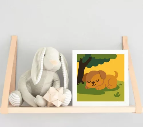 Szundikáló Kiskutya a Fa Alatt - gyerek számfestő készlet - Számfestő.hu - 20×20cm - keret nélkül