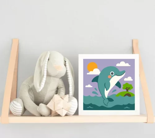 Vidám Delfin a Napfényes Tengeren - gyerek számfestő készlet - Számfestő.hu - 20×20cm - keret nélkül