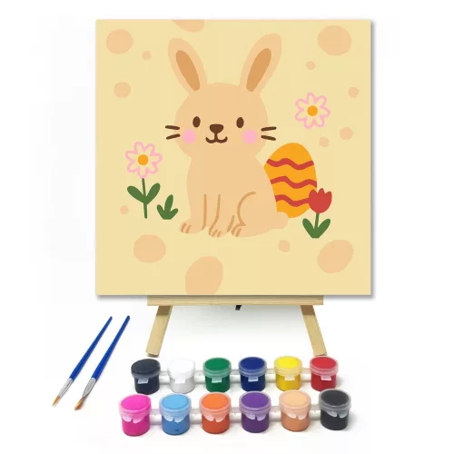 Mosolygós Nyuszi a Virágok Között - gyerek számfestő készlet - Számfestő.hu - 20×20cm - keretre feszítve