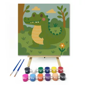 Vidám Krokodil a Zölderdőben - gyerek számfestő készlet - Számfestő.hu - 20×20cm - keret nélkül